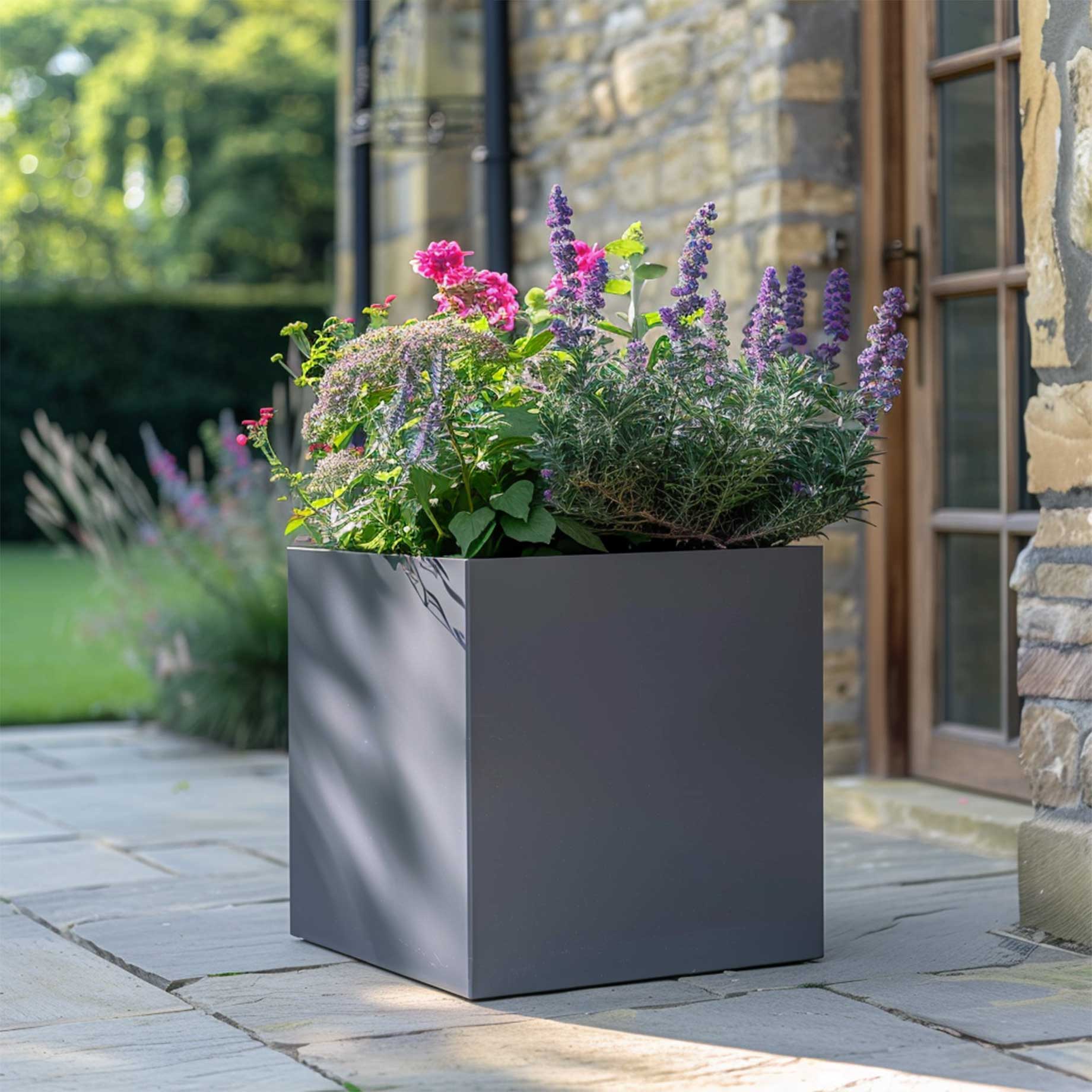 Premium Matte Grey Square Tree Planter | Galvanised Zinc - Image 2